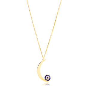 Plain Moon Design with Evil Eye 925 Silver Jewelry Necklace