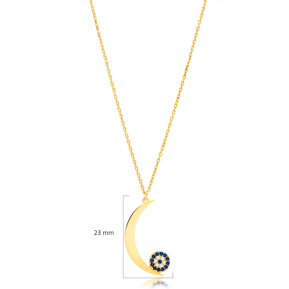 Plain Moon Design with Evil Eye 925 Silver Jewelry Necklace