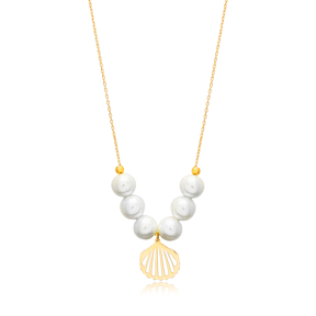 Shell Design with Pearls 925 Sterling Silver Necklace Pendant