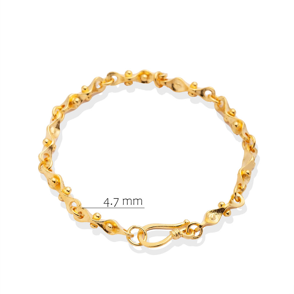 22K Gold Plated Chain Hook Clasp Design Silver Bracelet