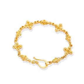 Flower Design 22K Gold Plated Chain Hook Clasp Silver Bracelet