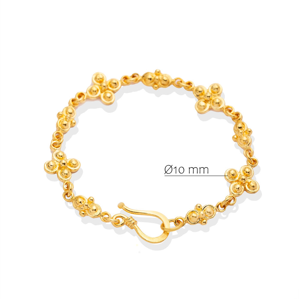 Flower Design 22K Gold Plated Chain Hook Clasp Silver Bracelet