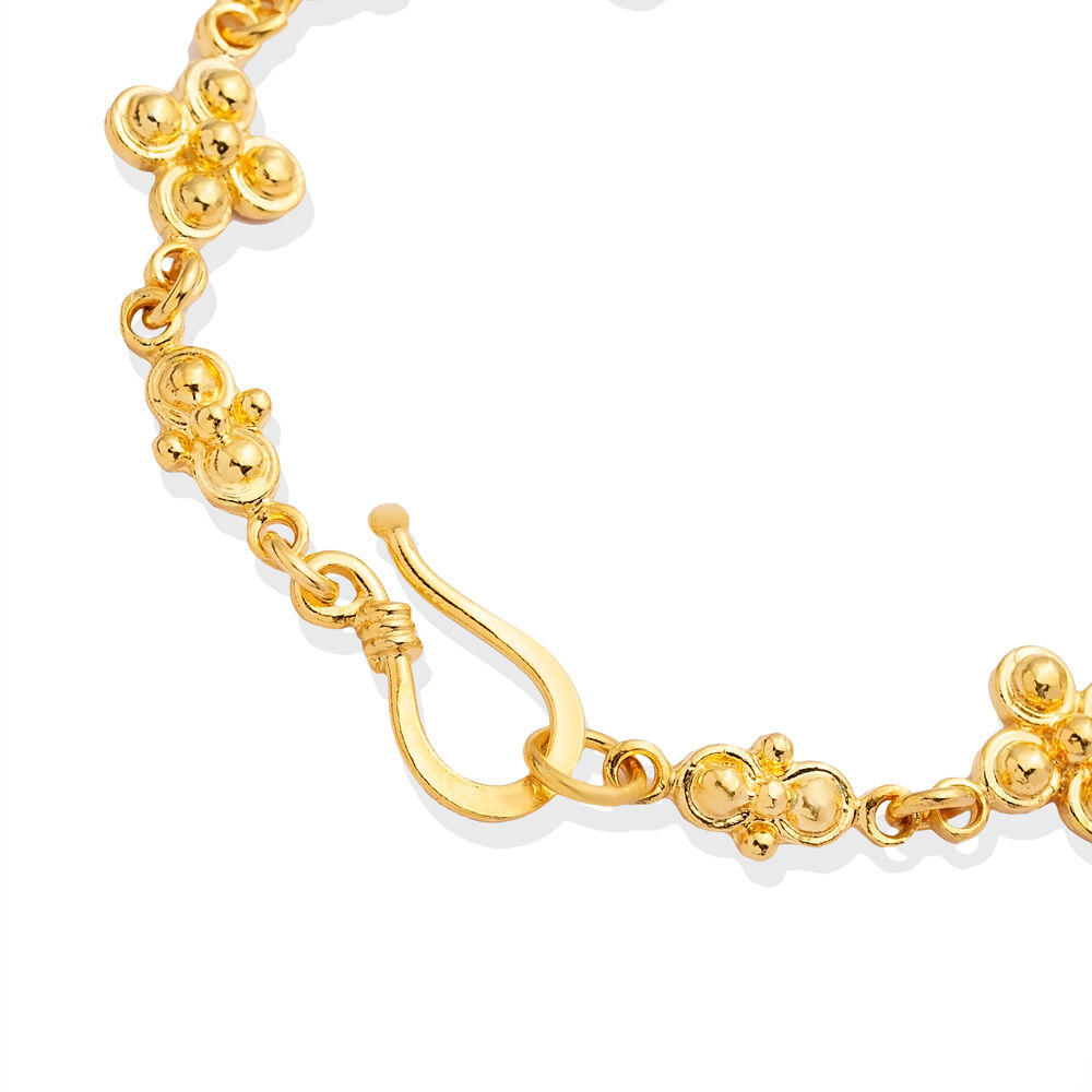 Flower Design 22K Gold Plated Chain Hook Clasp Silver Bracelet