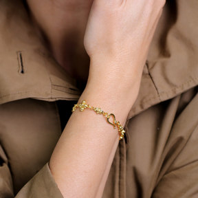 Flower 22K Gold Plated Chain Hook Clasp Silver Bracelet
