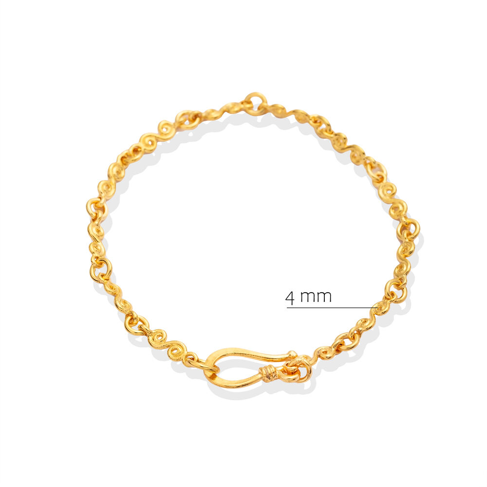 Spiral Design 22K Gold Plated Chain Hook Clasp Silver Bracelet