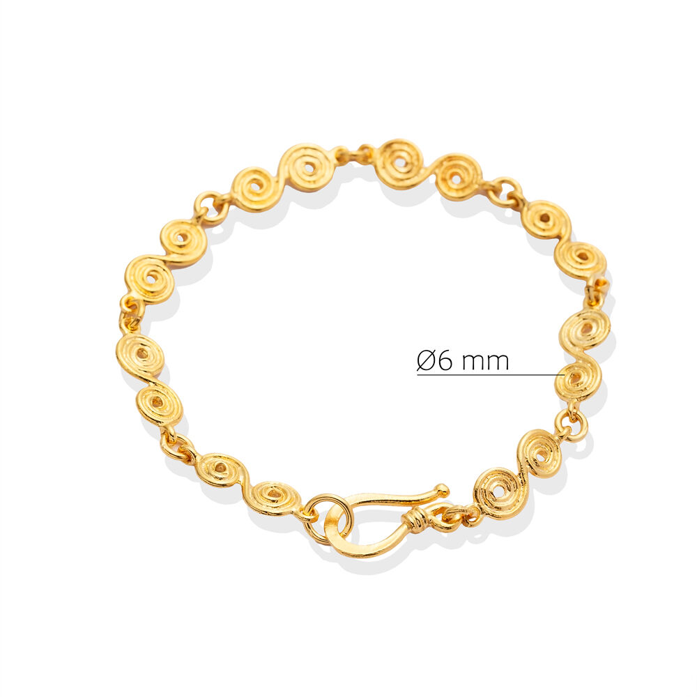 Spiral Design 22K Gold Plated Silver Bracelet Hook Clasp Chain