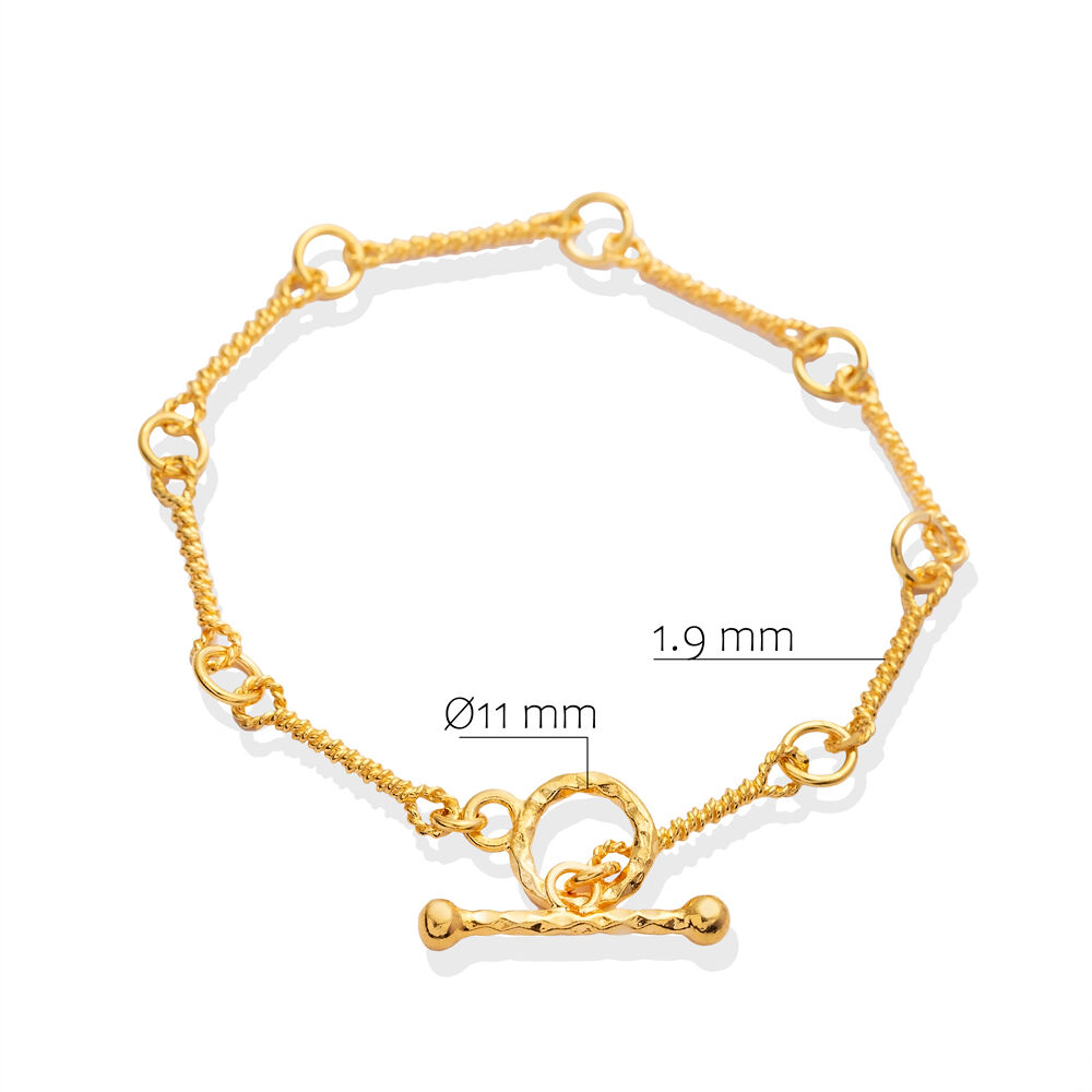 Auger Bar Design 22K Gold Plated Round Clasp Silver Bracelet