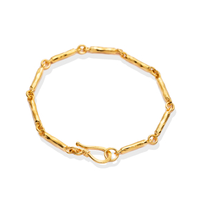 Bar Pillar Chain 22K Gold Plated Hook Clasp Silver Bracelet