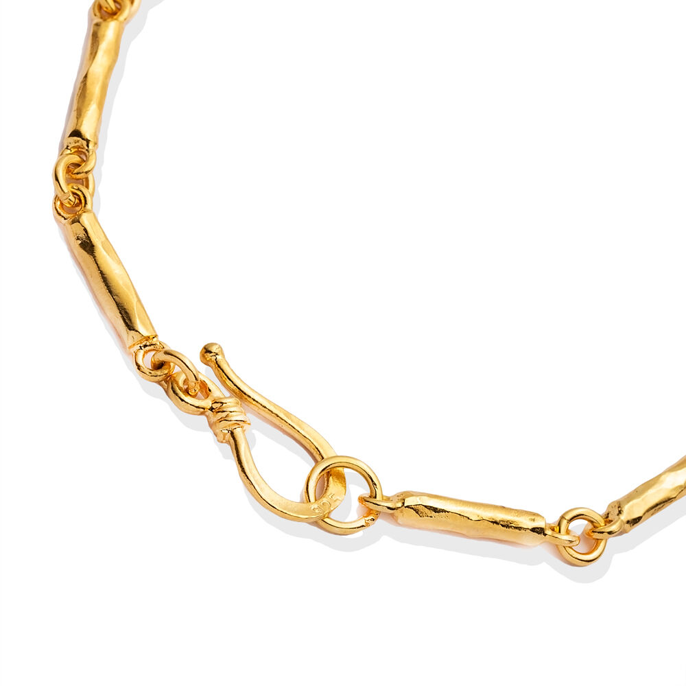 Bar Pillar Chain 22K Gold Plated Hook Clasp Silver Bracelet