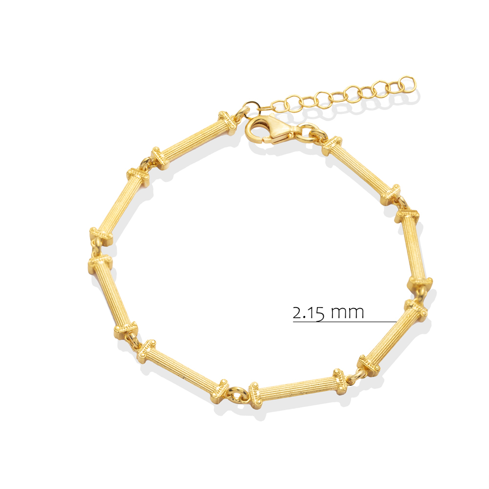 Bar Pillar Design 22K Gold Plated Hook Clasp Silver Bracelet