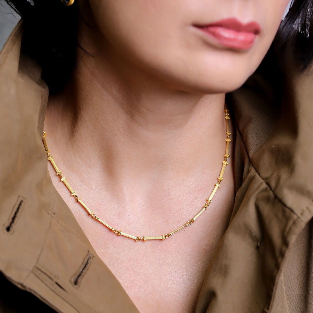 Bar Pillar Design 22K Gold Plated Wholesale Silver Necklace