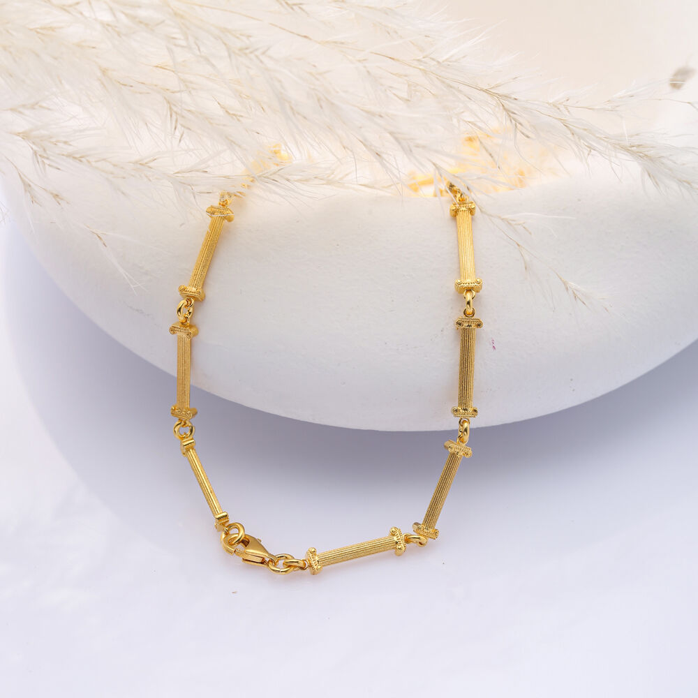 Bar Pillar Design 22K Gold Plated Wholesale Silver Necklace