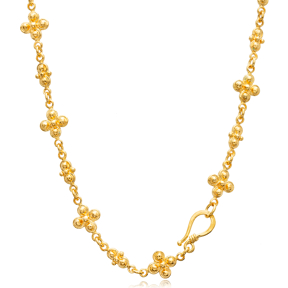 Flower Design 22K Gold Plated Wholesale Silver Necklace