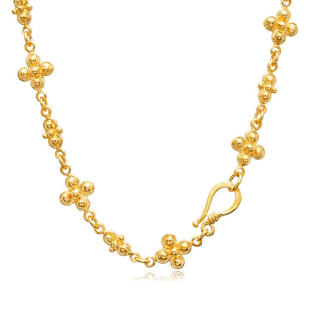 Flower Design 22K Gold Plated Wholesale Silver Necklace