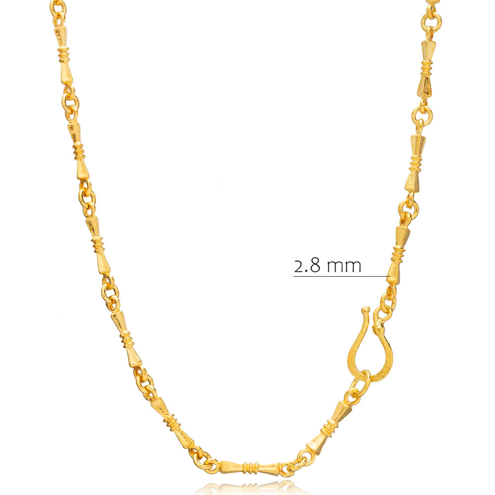 Unique Chain Design 22K Plated Turkish Silver Hook Necklace