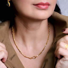 22K Plated Unique Chain Design Turkish Silver Hook Necklace