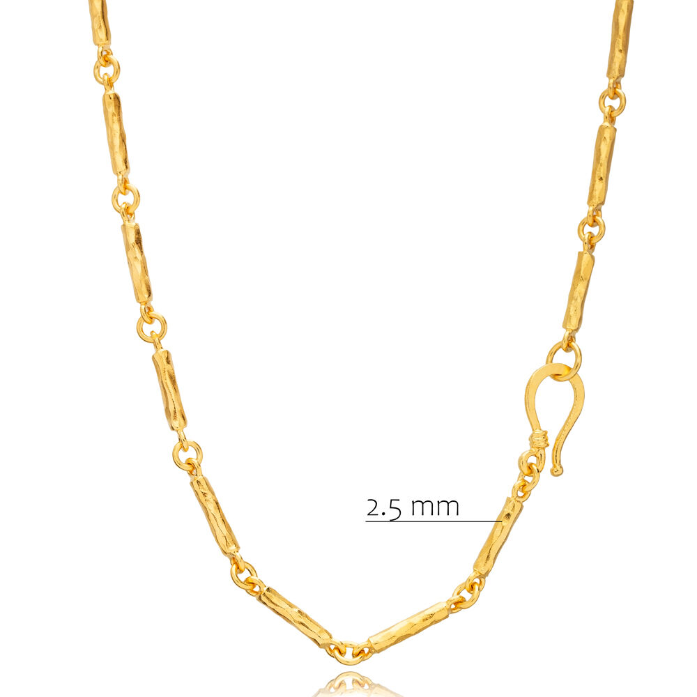 Pillar Bar Design 22K Gold Plated Hook Clasp Silver Necklace