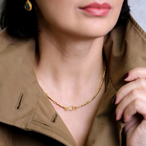22K Gold Plated Pillar Bar Design Hook Clasp Silver Necklace