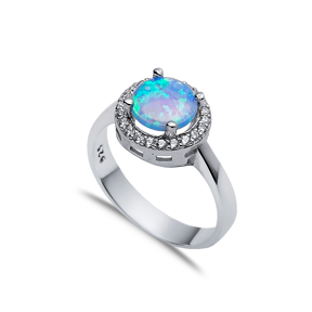 Round Light Blue Opal CZ Stone Wholesale 925 Silver Cluster Ring