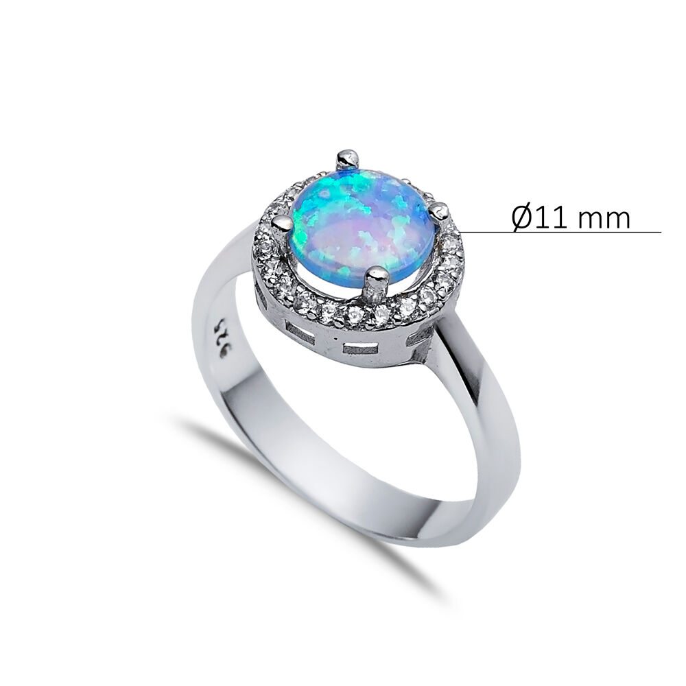 Round Light Blue Opal CZ Stone Wholesale 925 Silver Cluster Ring