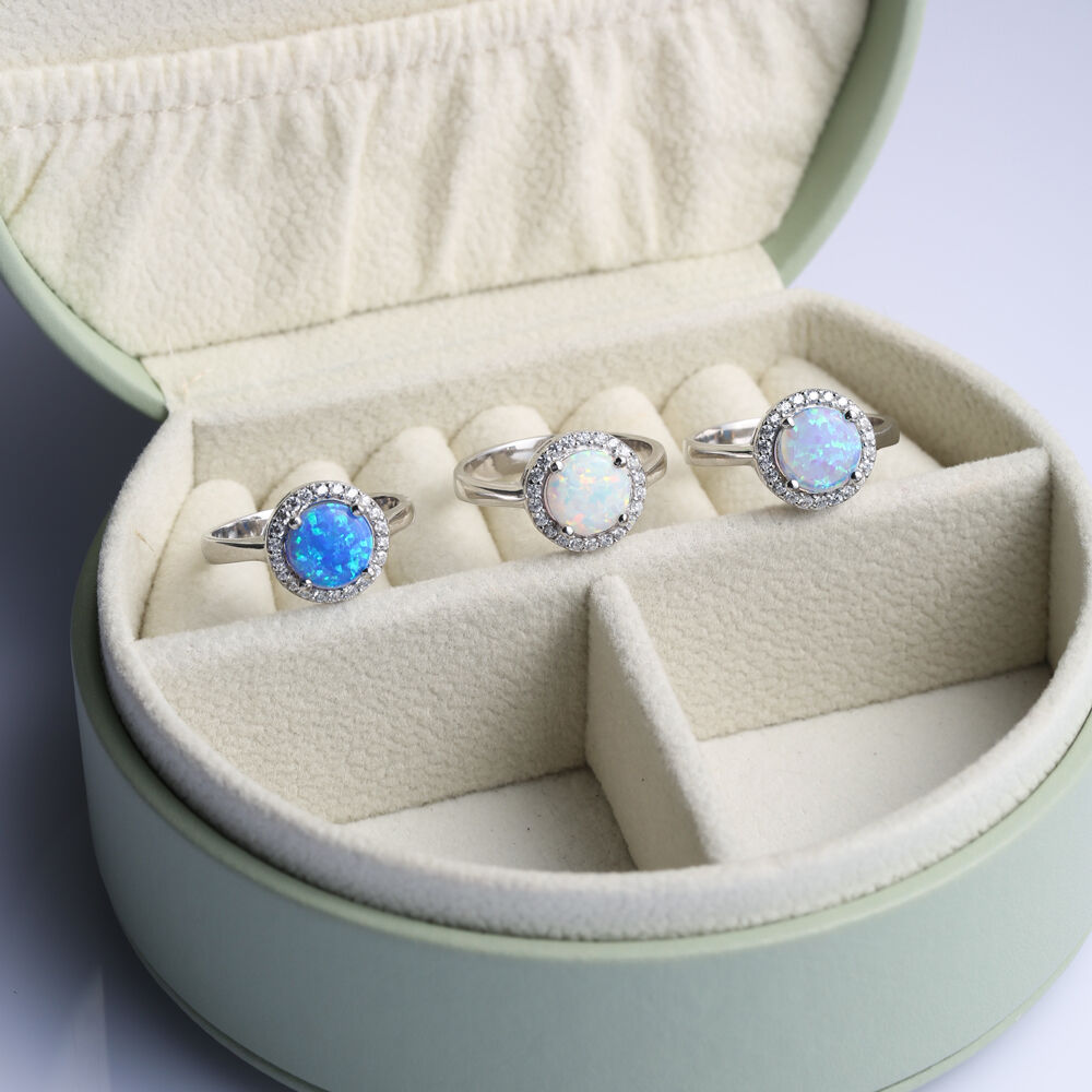 Round Light Blue Opal CZ Stone Wholesale 925 Silver Cluster Ring