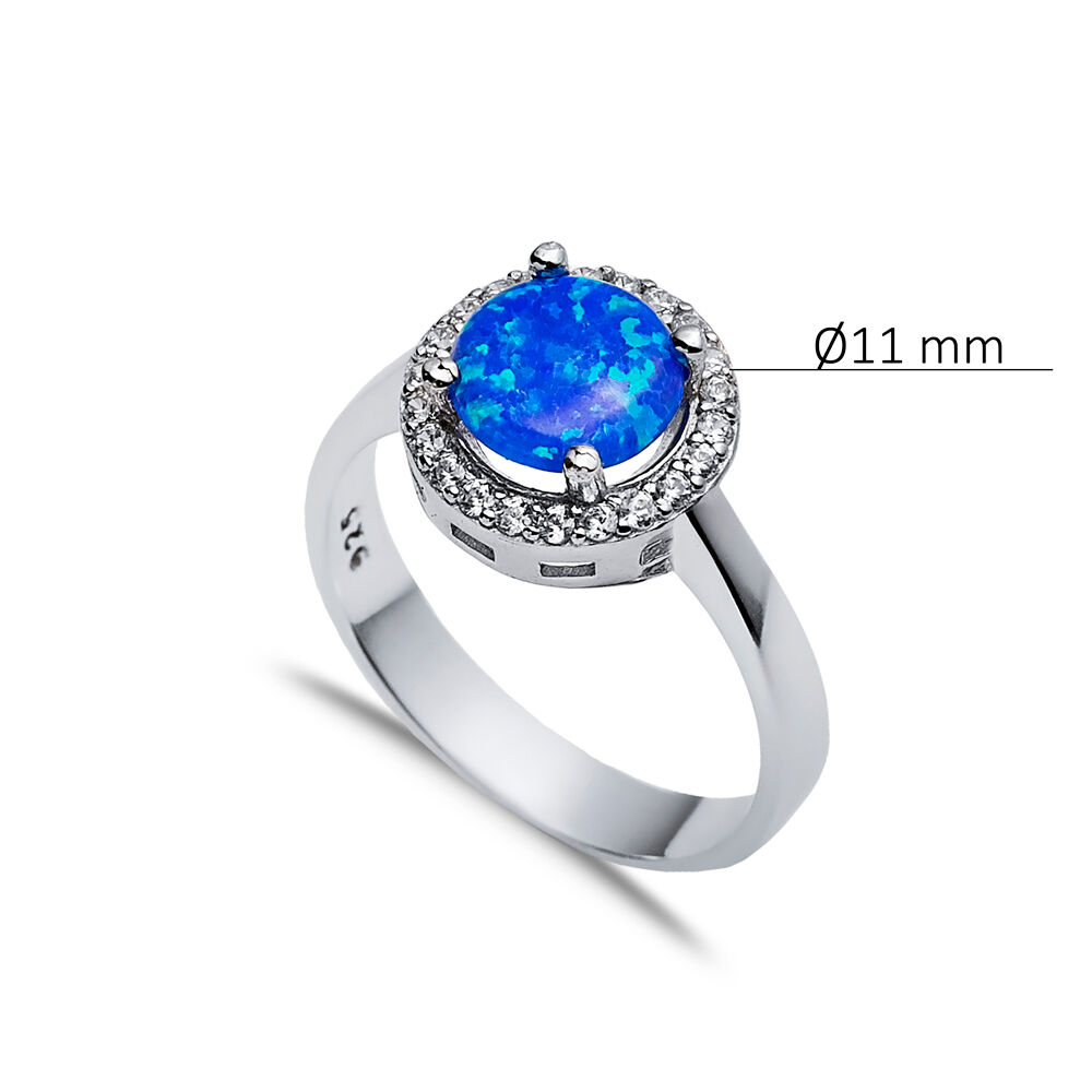 Round Blue Opal CZ Stone Wholesale 925 Silver Cluster Ring