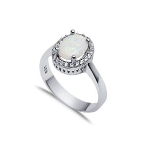 Oval Design White Opal Stone Wholesale 925 Silver Cluster Ring