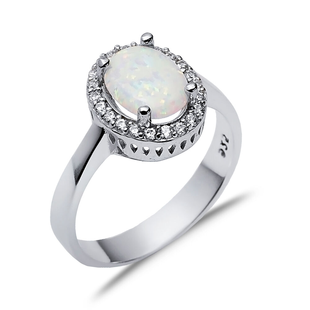 Oval Design White Opal Stone Wholesale 925 Silver Cluster Ring