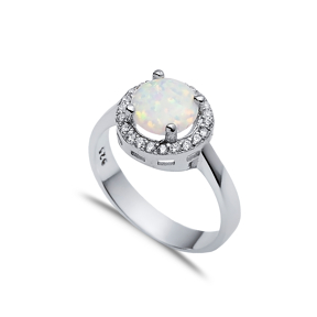 Round White Opal CZ Stone Wholesale 925 Silver Cluster Ring