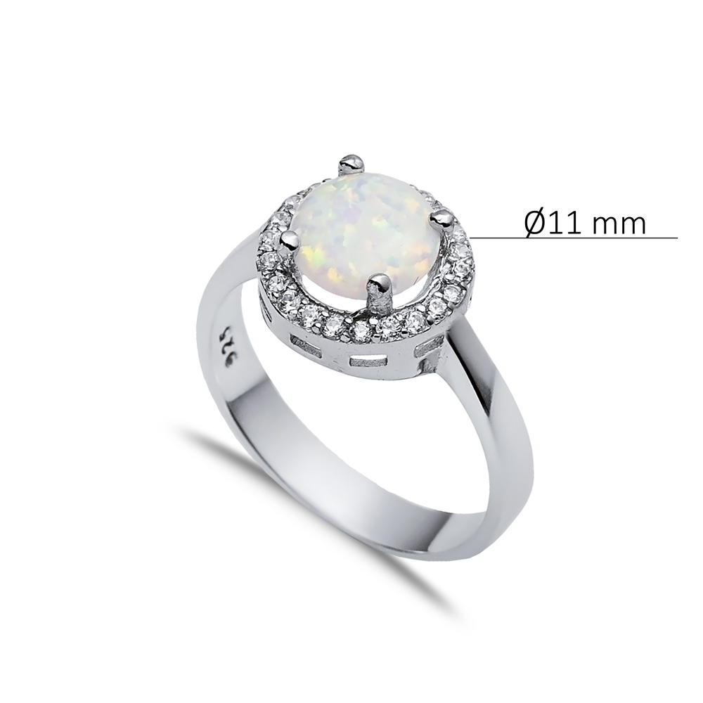 Round White Opal CZ Stone Wholesale 925 Silver Cluster Ring