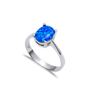 Solitaire Oval Blue Opal Wholesale 925 Silver Cluster Ring