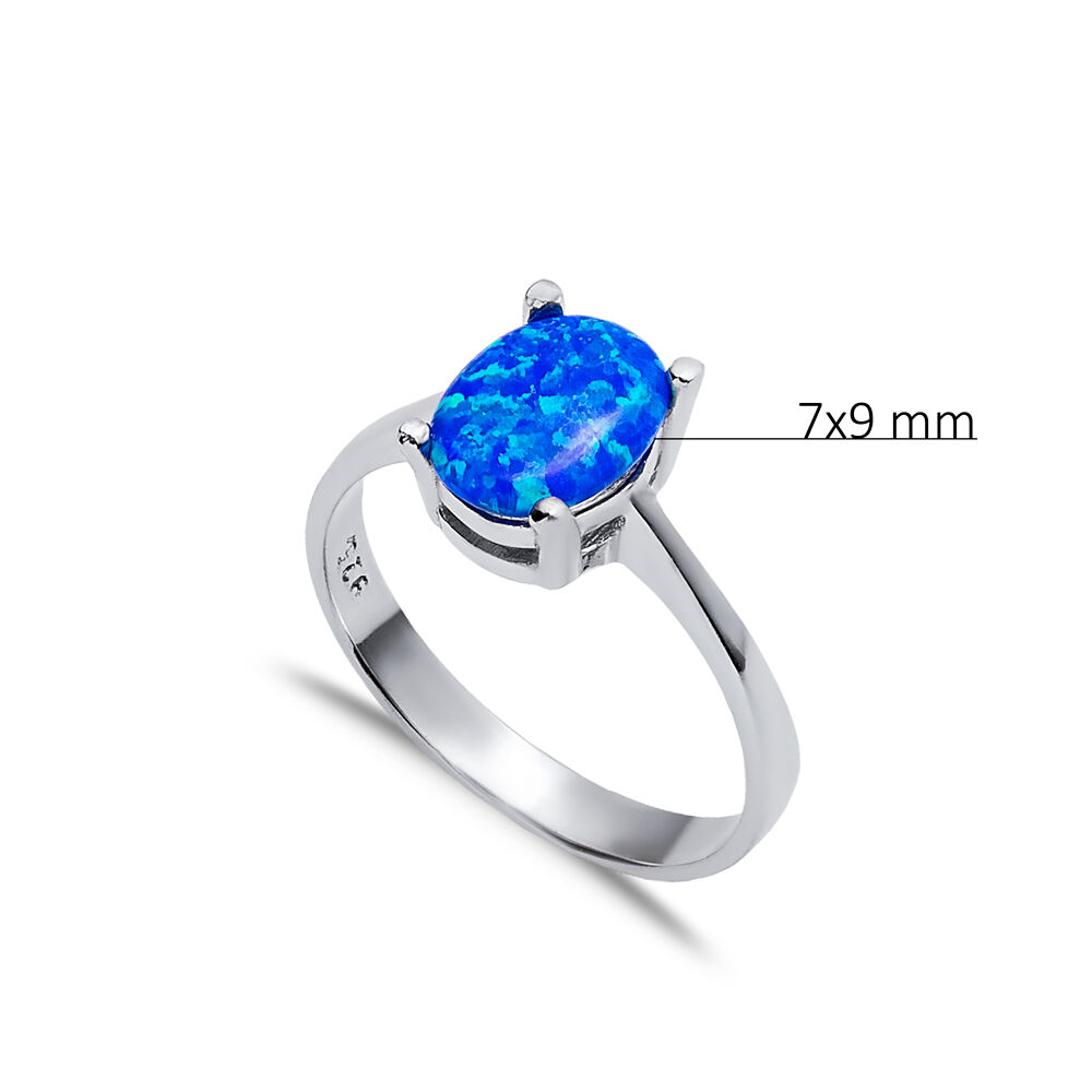 Solitaire Oval Blue Opal Wholesale 925 Silver Cluster Ring