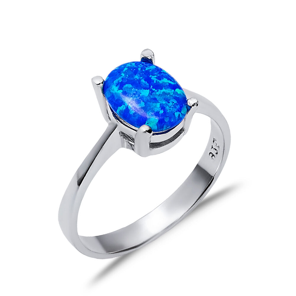 Solitaire Oval Blue Opal Wholesale 925 Silver Cluster Ring