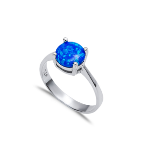 Solitaire Round Blue Opal Wholesale 925 Silver Cluster Ring