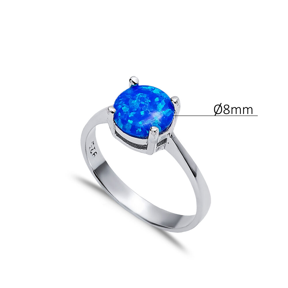 Solitaire Round Blue Opal Wholesale 925 Silver Cluster Ring