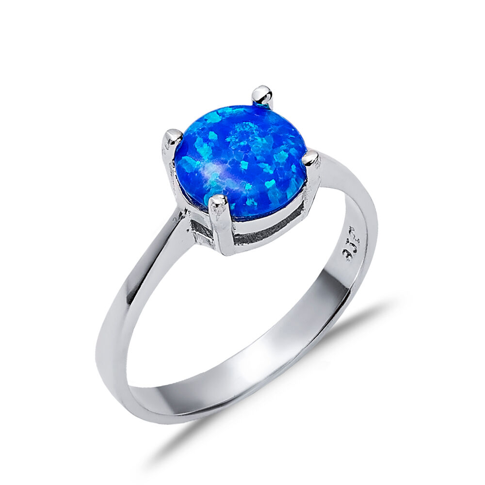 Solitaire Round Blue Opal Wholesale 925 Silver Cluster Ring