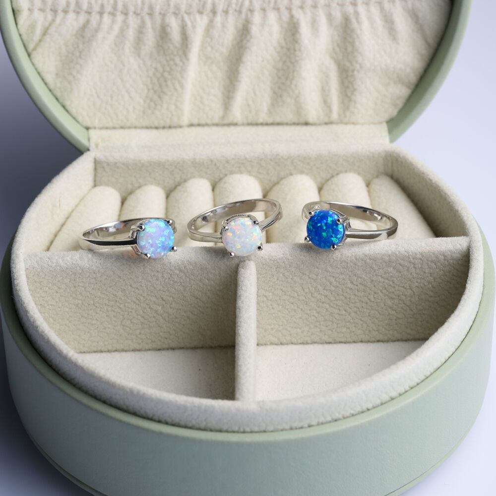 Solitaire Pear Blue Opal Wholesale 925 Silver Cluster Ring