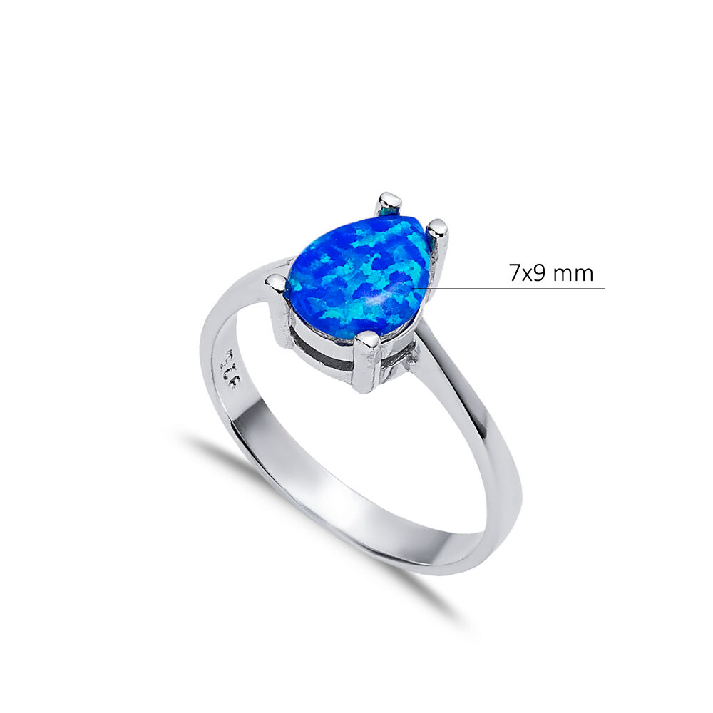 Solitaire Pear Blue Opal Wholesale 925 Silver Cluster Ring