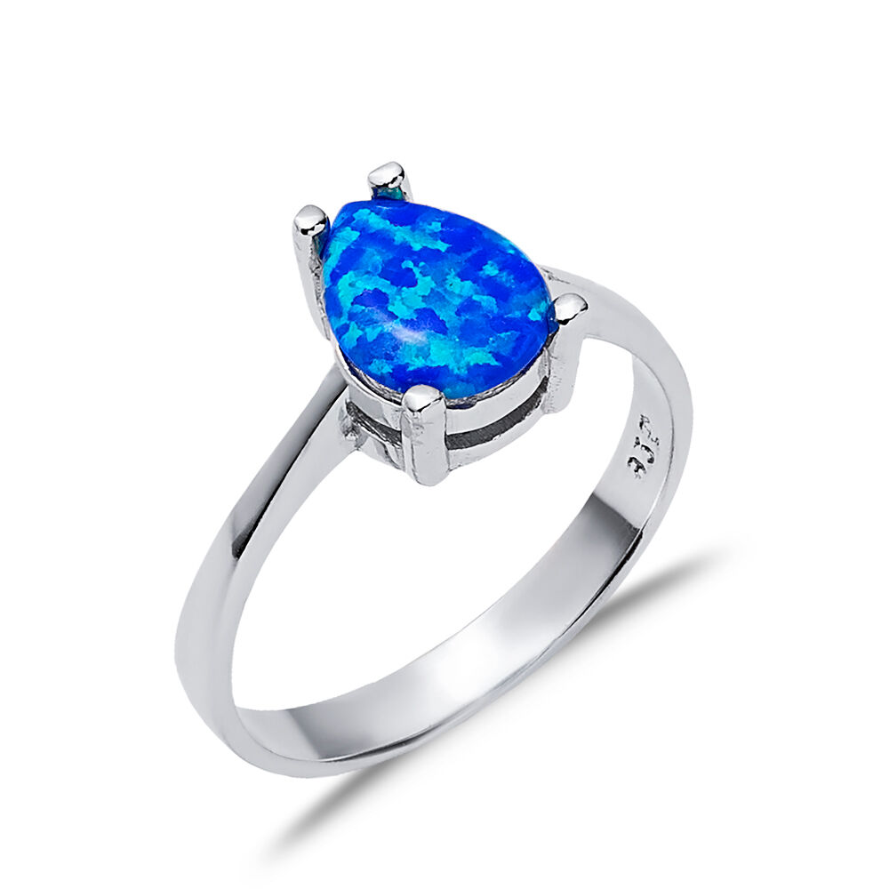 Solitaire Pear Blue Opal Wholesale 925 Silver Cluster Ring