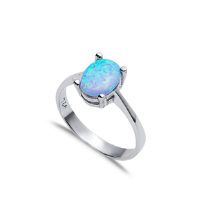 Solitaire Oval Light Blue Opal Wholesale 925 Silver Cluster Ring