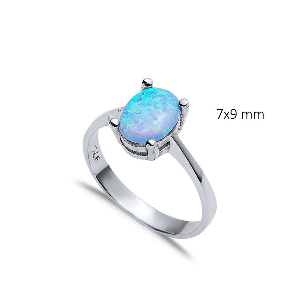 Solitaire Oval Light Blue Opal Wholesale 925 Silver Cluster Ring