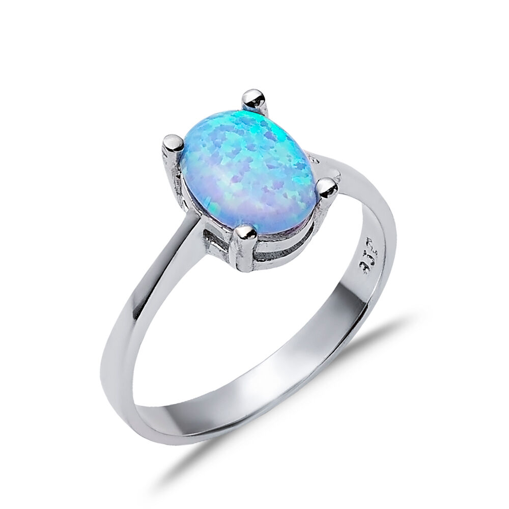 Solitaire Oval Light Blue Opal Wholesale 925 Silver Cluster Ring