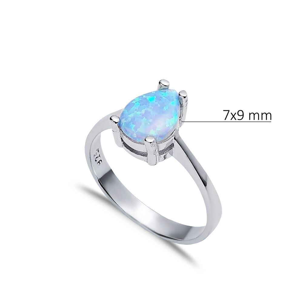 Solitaire Pear Light Blue Opal Wholesale 925 Silver Cluster Ring