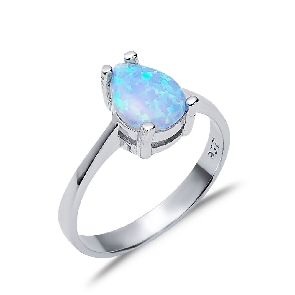 Solitaire Pear Light Blue Opal Wholesale 925 Silver Cluster Ring