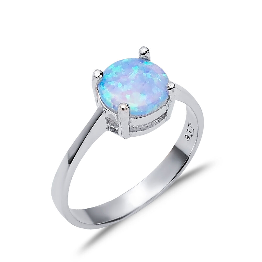 Solitaire Round Light Blue Opal Wholesale 925 Silver Cluster Ring