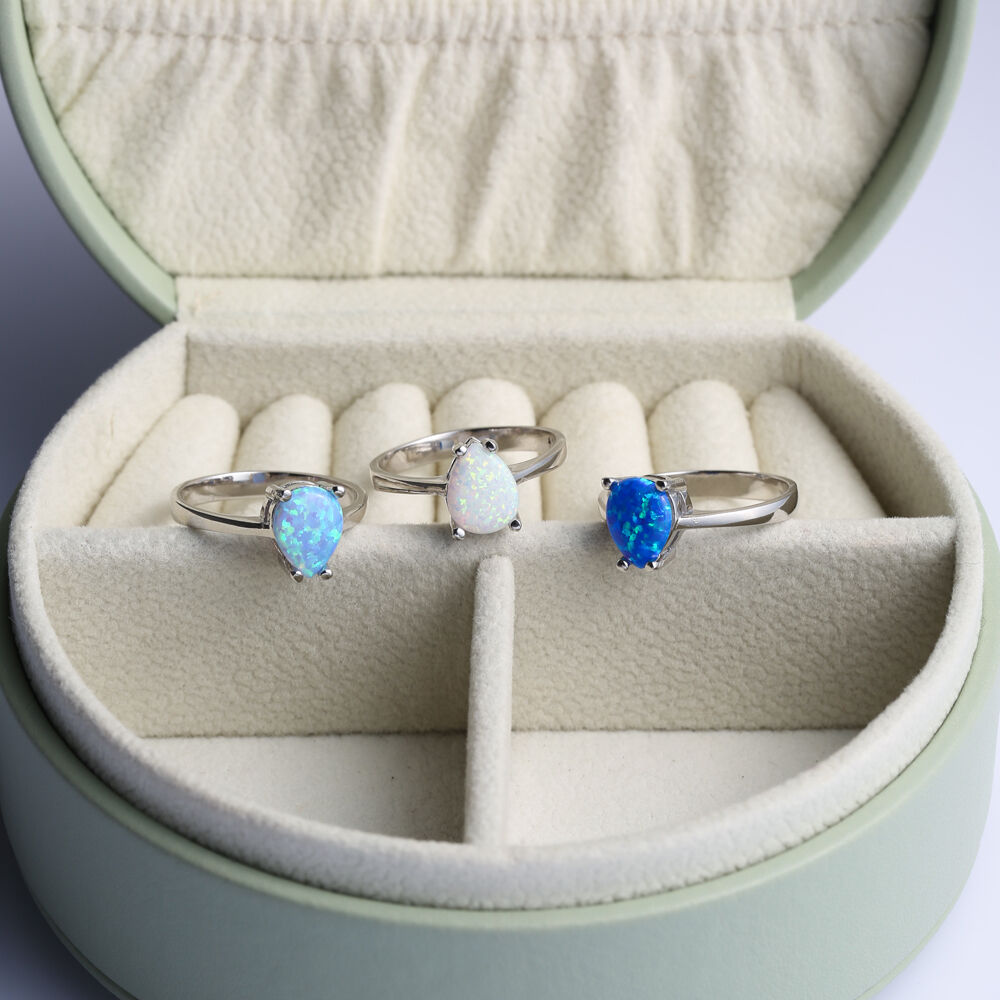 Solitaire Pear Light Blue Opal Wholesale 925 Silver Cluster Ring