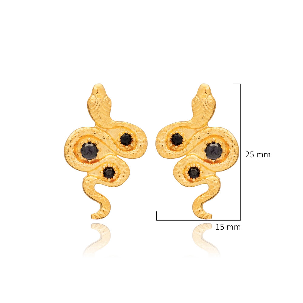 Black Zircon Snake Design Stud Earring