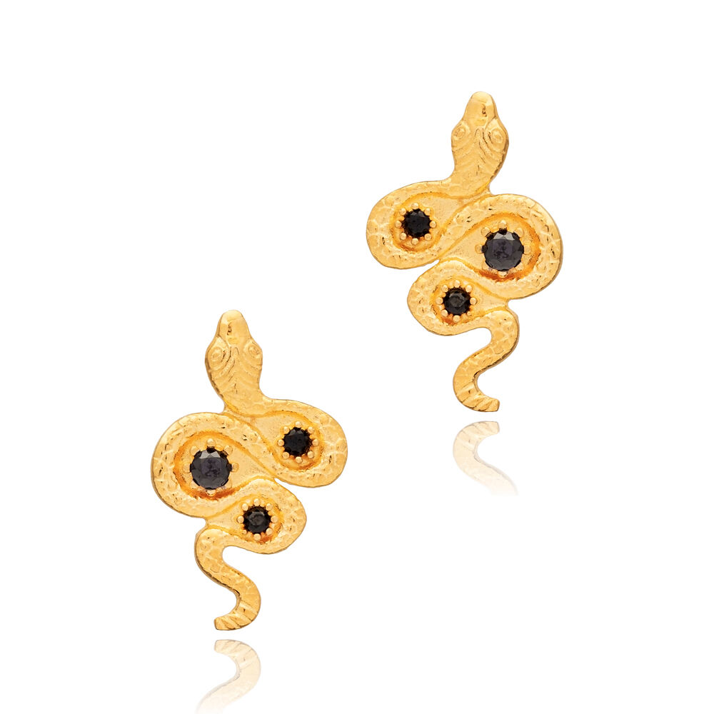 Black Zircon Snake Design Stud Earring