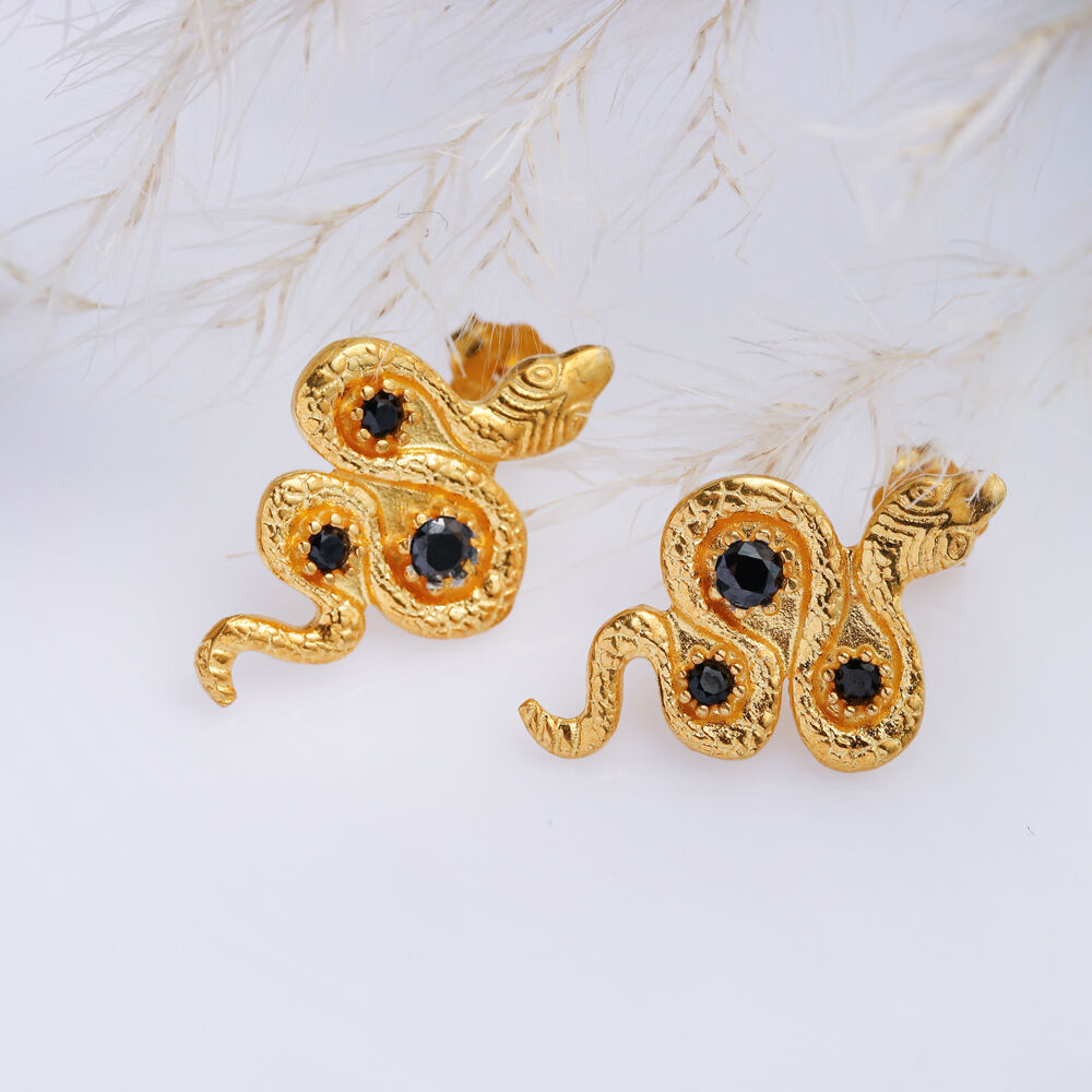 Black Zircon Snake Design Stud Earring