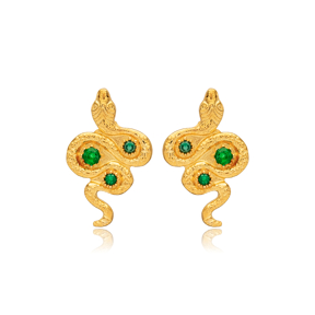 Emerald Zircon Snake Design Stud Earring